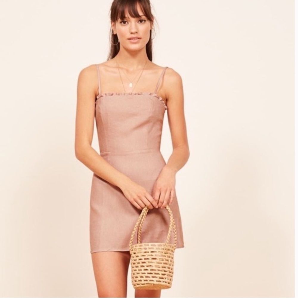 Reformation Ava Ruffled Linen Mini Dress Soft Girl Balletcore Pink Size 2 - Picture 5 of 11